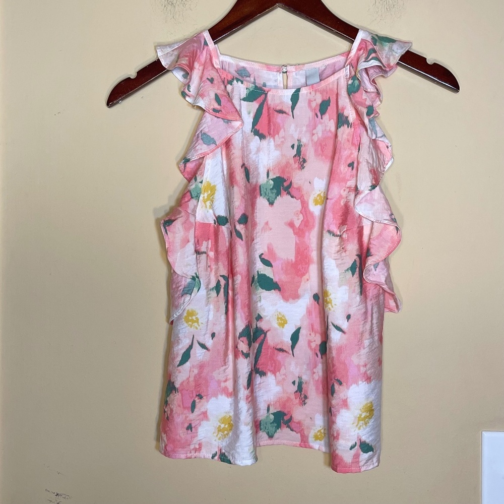 Pink Floral Ruffle Top - Picture 2 of 7